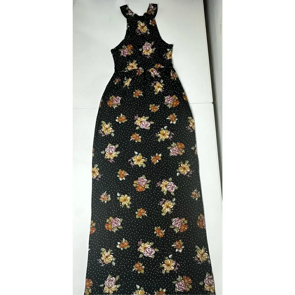 Free People Women's Maxi Dress Size SP Floral Print Sleeveless Cross Straps Boho